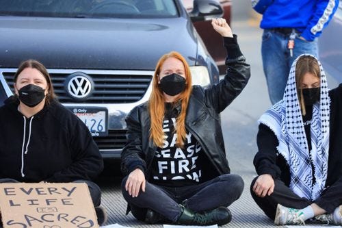 Pro-Palestine activists halt traffic in US cities, causing disruption and tension between citizens. Source: pbs.org