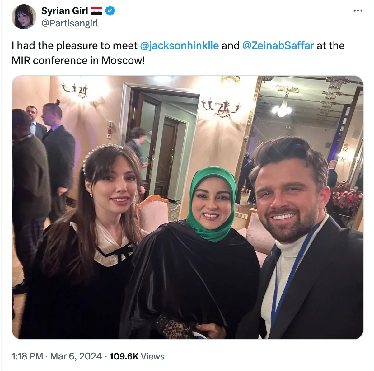 Three leading anti-Israel social media propagandists attend a conference in Russia. Source: x.com.